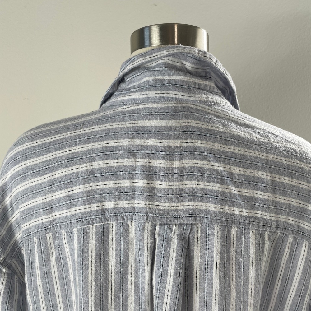 Old Navy Womens Plus XXL Tall Boyfriend Shirt Grey White Striped Linen Blend Top - Picture 8 of 8